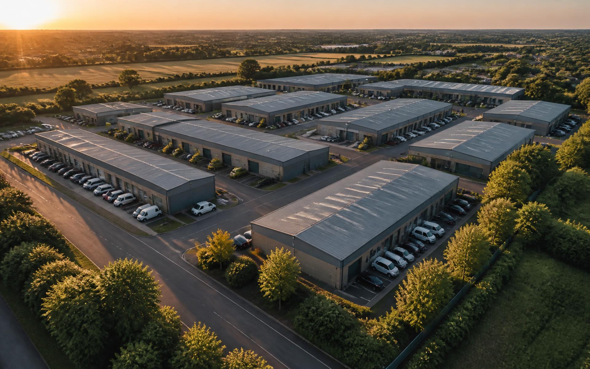 Aerial view of a Green Hall industrial estate