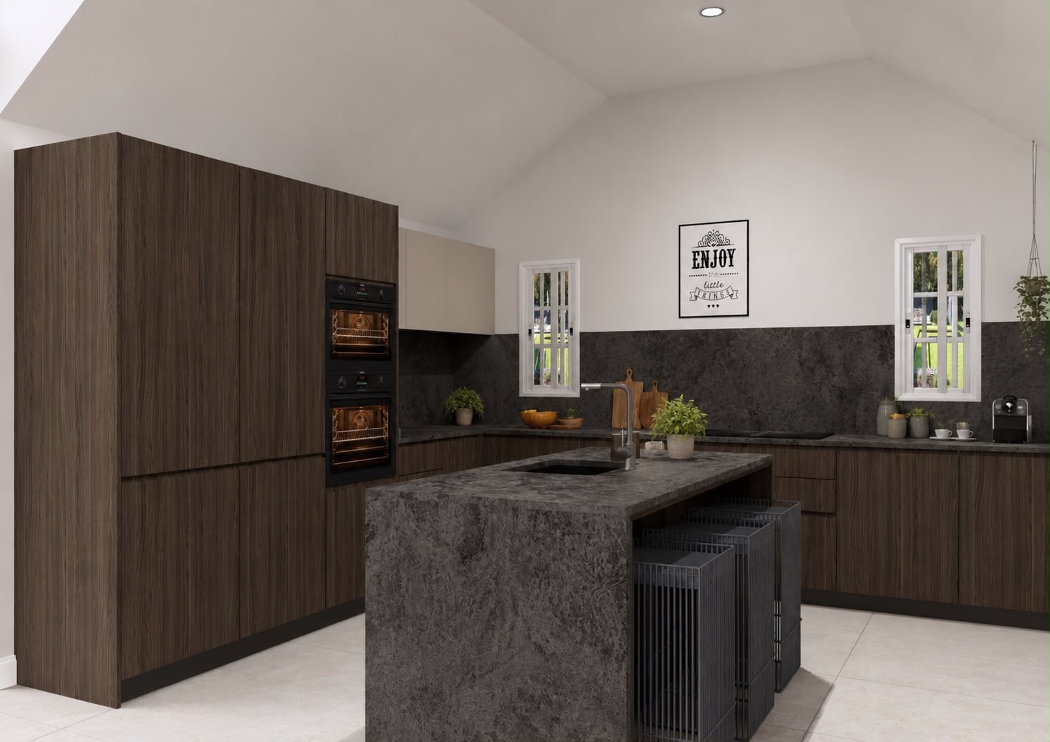 Gate Inn Mews kitchen with island and integrated appliances